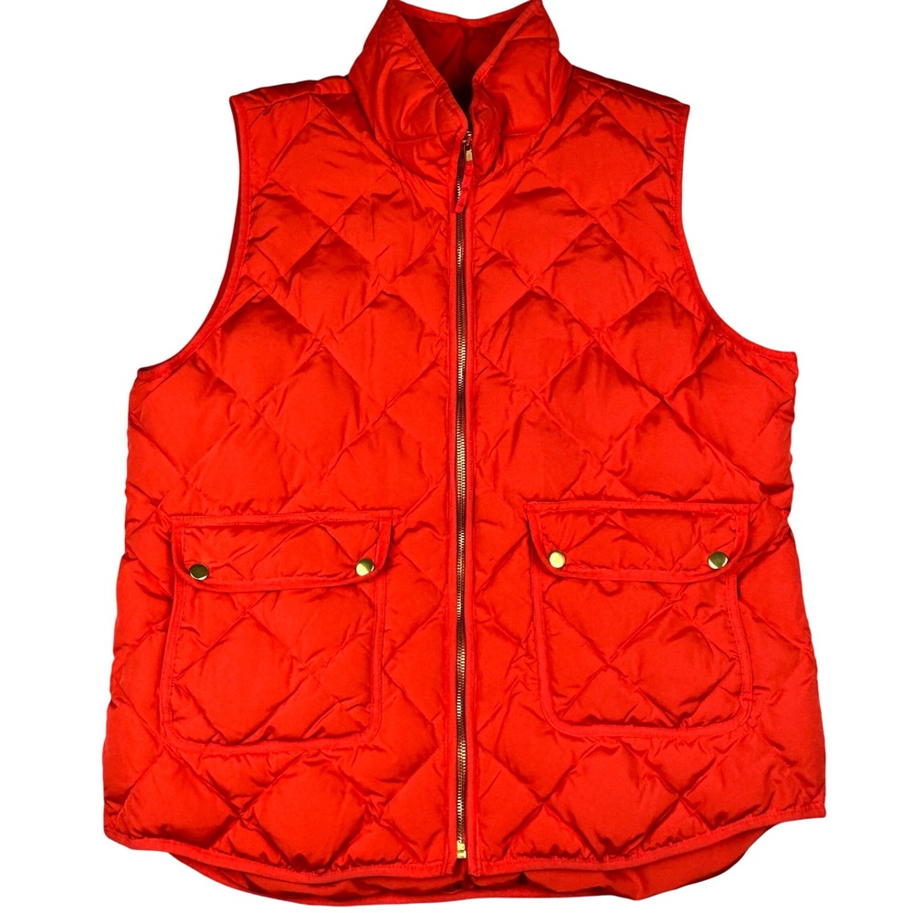 Woolrich Womens Red Diamond Quilted Real Down Puffer Vest XL Equestrian Full Zip